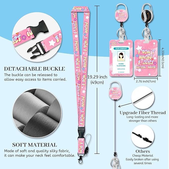 Lanyards for Id Badges, Cute Funny Badge Holder with Retractable Reel Clip, Work Name Tags Keychain Lanyard ID Card Protector Cover Case for Women Teacher Nurse Nursing Doctor Office