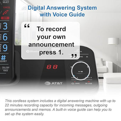 AT&T GL2113-21 Cordless Home Phone with Smart Call Blocker, Bluetooth Connect to Cell, Answering Machine, Full-Duplex Speakerphone