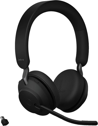 Jabra Evolve2 65 UC Wireless Headphones with Link380c, Stereo, Black – Wireless Bluetooth Headset for Calls and Music, 37 Hours of Battery Life, Passive Noise Cancelling Headphones