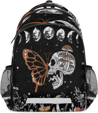 Brown Gothic Skull Butterfly Black Galaxy Space Backpack School Bookbag Laptop Purse Casual Daypack for Teen Girls Women Boys Men College Travel