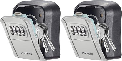 Puroma Key Lock Box Combination Lockbox Wall-Mounted Key Storage Box for House Keys, Resettable Code Safe Security Lock Box for Home, Office, Garage, Apartment Spare Key Storage (2 Pack, Grey)