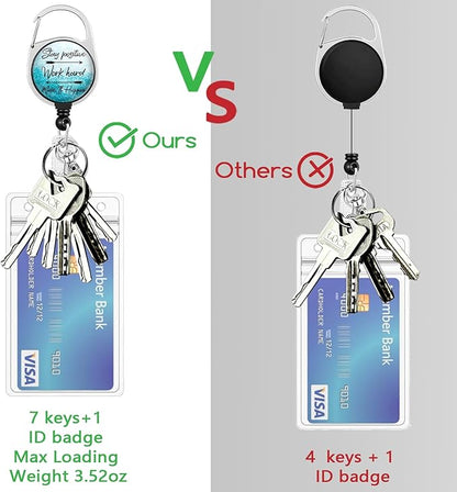 Lanyards for Id Badges, Positive Badge Holder with Retractable Reel Clip, Inspirational Quote Card Name Tag Lanyard Vertical ID Card Protector Case for Women Nurse Doctor Teacher Student Blue