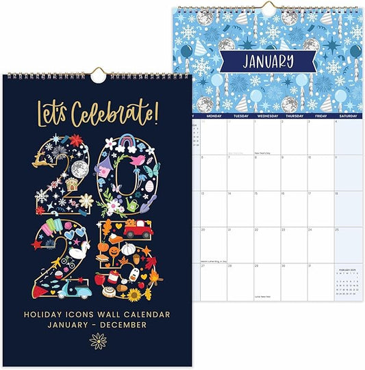 bloom daily planners 2025 Calendar Year Monthly Hanging Wall Calendar (January 2025 through December 2025) - Large 11” x 17” - Holiday Icons