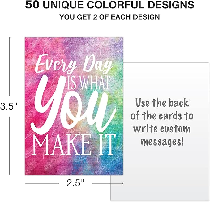 Motivational Cards: 100 Inspirational, Kindness, Motivational and Quote Cards. Business Card Size - 2.5x3.5 inches (Watercolor - Pack of 100)