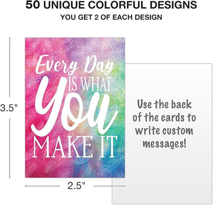 Motivational Cards: 100 Inspirational, Kindness, Motivational and Quote Cards. Business Card Size - 2.5x3.5 inches (Watercolor - Pack of 100)