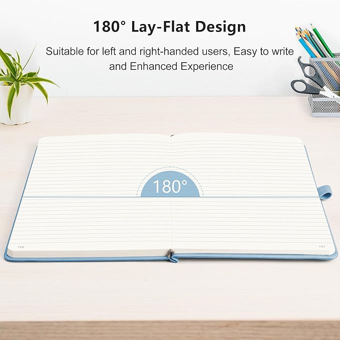 RETTACY Journaling Notebooks, A5 Lined Journal Notebook with 192 Numbered Pages, 5.7'' × 8.3'' Medium Size, for Writing, Work, Office, Leather Hardcover, 100 GSM Thick Paper (Light Blue)
