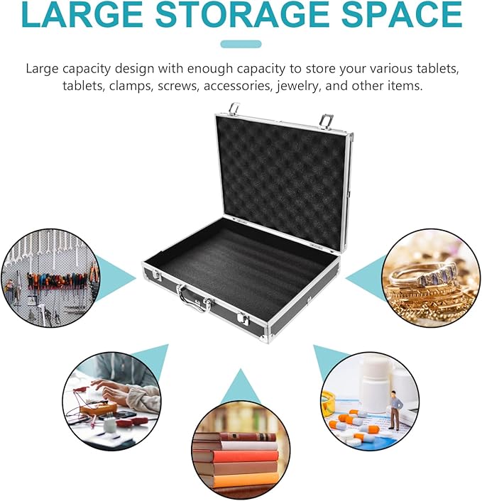 ERINGOGO Aluminum Briefcase - 11 Inch Hard Laptop Briefcases with Lock, Multifunctional Attache Case Black 37x28.5x7.5cm