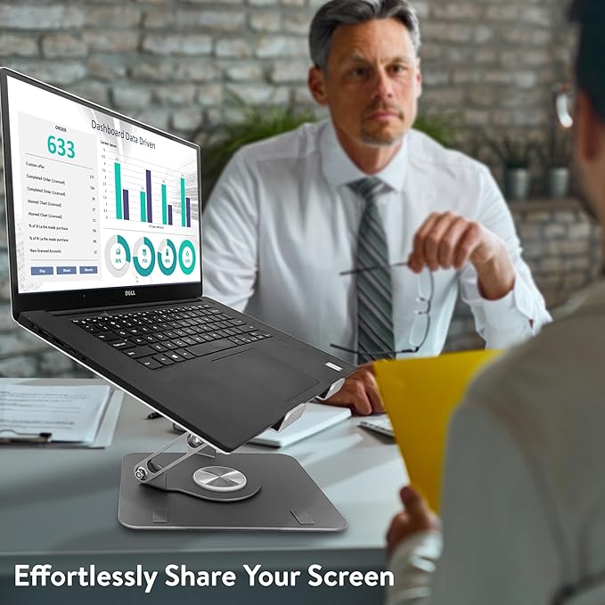 Swivel Laptop Stand for Desk, Adjustable Laptop Stand for Desk w/ 360° Rotation, Raise Tilt Cools Laptop with This Ergonomic Laptop Stand Riser, Collapsible iPad Computer Laptop Stand (Space Gray)