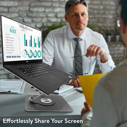 Swivel Laptop Stand for Desk, Adjustable Laptop Stand for Desk w/ 360° Rotation, Raise Tilt Cools Laptop with This Ergonomic Laptop Stand Riser, Collapsible iPad Computer Laptop Stand (Space Gray)