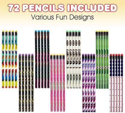 ArtCreativity Wooden Pencils for Kids with Eraser - (80 Count) Fun Assorted Number 2 Pencils, Assorted Designs Fun Pencils School Supplies - Bulk Pencils for Classroom - Great Party Favors