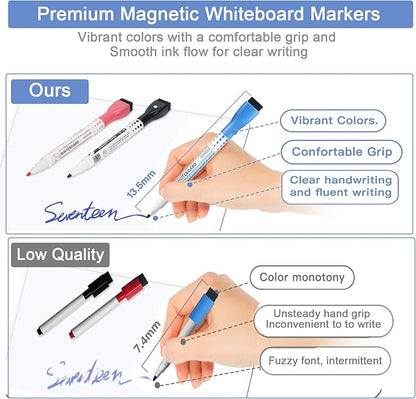 Magnetic Fridge Whiteboard Set: Dry Erase White Board (12X8), Magnets (Bonus), Markers & Erasers