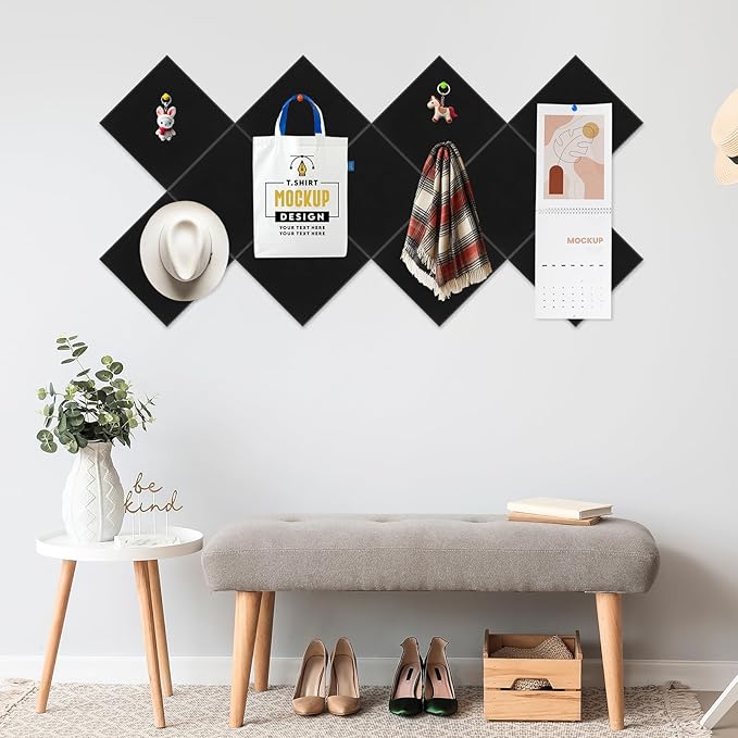 Smarpau Large Cork Board for Walls 48"x36" Black Cork Bulletin Board 12 Pack Felt Wall Tiles with Pushpins Pin Board Tack Board for Office Home Decoration