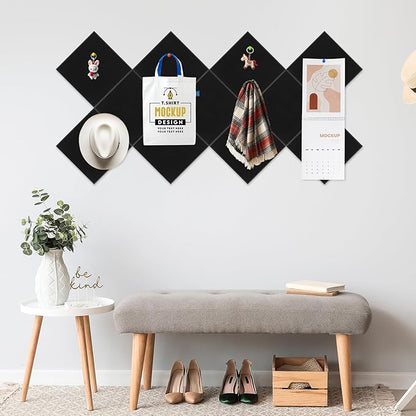 Smarpau Large Cork Board for Walls 48"x36" Black Cork Bulletin Board 12 Pack Felt Wall Tiles with Pushpins Pin Board Tack Board for Office Home Decoration