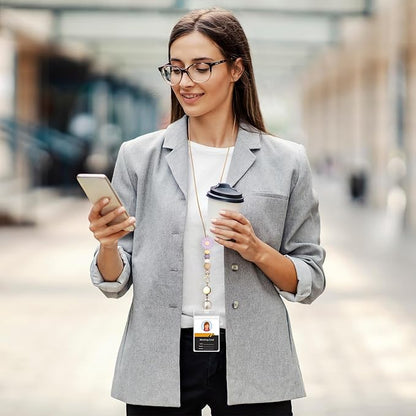 Colorful ID Badge Holder with Silicone Beads Lanyard Set,Cute Teacher Breakaway Lanyard for Keys & Keychain with Cute Retractable Badge Reel Holder,Gift for Women,Nurse, Teacher. (Purple Daisy)