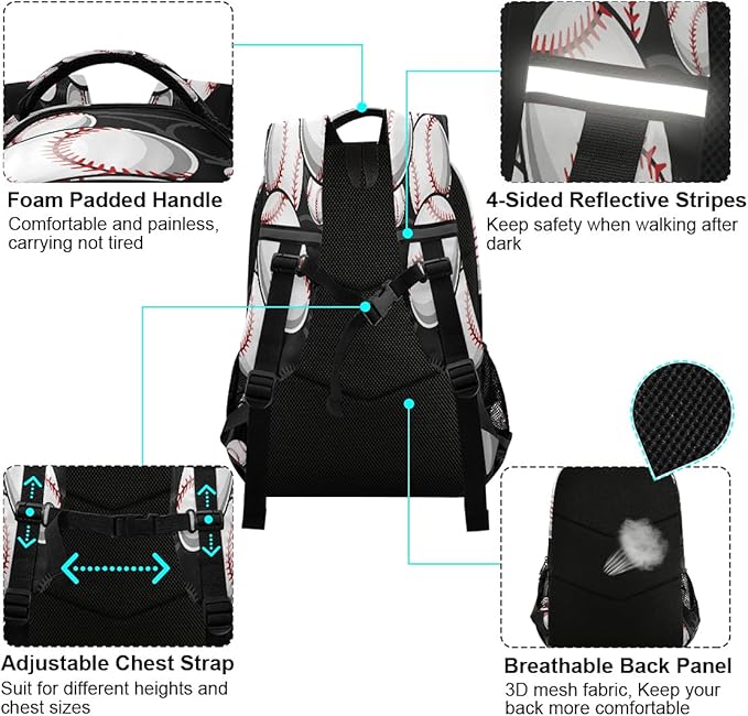 AUUXVA Sport Ball Baseball Theme Backpack School Bookbag Laptop Purse Casual Daypack for Teen Girls Women Boys Men College Travel