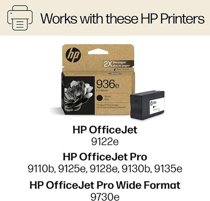 HP 936e EvoMore Black Ink Cartridge | Works OfficeJet 9120 Series, OfficeJet Pro 9100 Series, OfficeJet Pro Wide Format 9700 Series | Carbon Neutral | 4S6V6LN