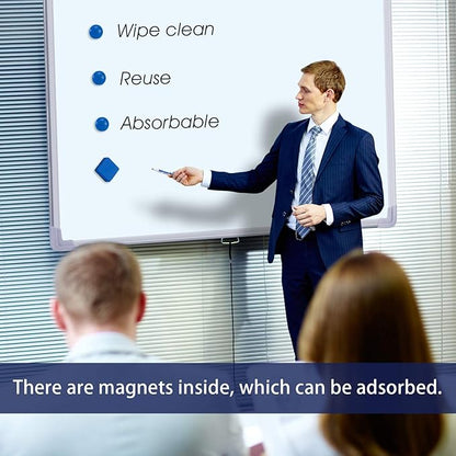 Favourde 48 Pack Magnetic Whiteboard Dry Erase Erasers Chalkboard Cleansers for Classroom, Home and Office (Blue)