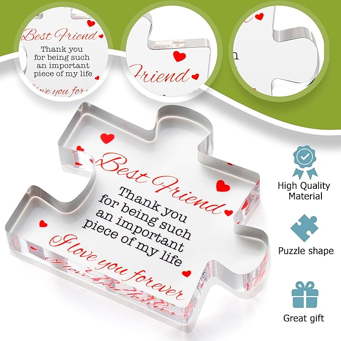 VELENTI Friendship Gifts - Acrylic Block Puzzle Friendship Gift for Her - Long Distance Relationship Gifts, Bestie Gifts Paperweights