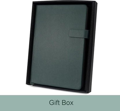 A5 Hard Cover Notebook with Pen Holder, Gold Edges & 180° Lay Flat - Large 5x8.25 Lined, Bookmark, Gift Box - Durable Journal for Office, Study, Travel - Writers, Students (Dark Green)