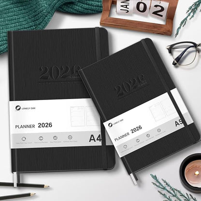 2026 Planner, Large Weekly and Monthly Planners, A4 Faux Leather Daily Calendar 2026 Planner, 12 Month Agenda from Jan. to Dec., Hardcover Habit Tracker Journal(Black)