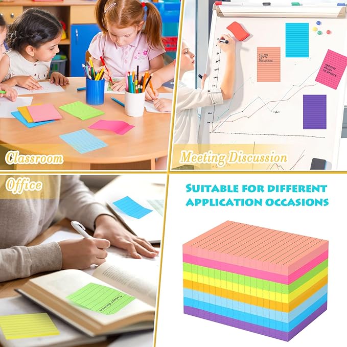 Yexiya 64 Pcs Lined Sticky Notes Self Stick Notes with Lines Bright Assorted Colors Sticky Notes for Home Office Products Post Memos, 1920 Sheets(4 x 6 Inch,Classic Color)
