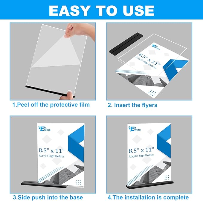 EHWINE 3 Pack Acrylic Sign Holder 8.5 x 11, Double-Sided Stand up Table Top Sign Holders, Clear Acrylic Picture Frame Menu Flyer Paper Holder Display Stand for Office Business Store Wedding Party(Black Base)