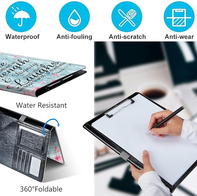 PU Leather Padfolio Folder Clipboard Portfolios Organizer Conference Document Organizer with Business Card Holder Storage Clipboard Writing Pad,Bible Quote Proverbs 31-25