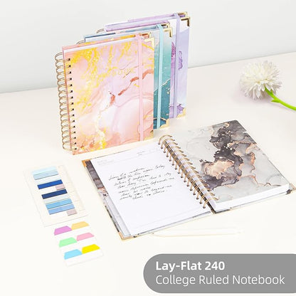 Spiral Notebooks for Work, 240 Pages Lined Spiral Journal Notebook, 5 Subject A5 College Ruled Journals for Writing, 8.6”x6.2''Journaling Notebooks for School Office Supplies (Grey Marble)