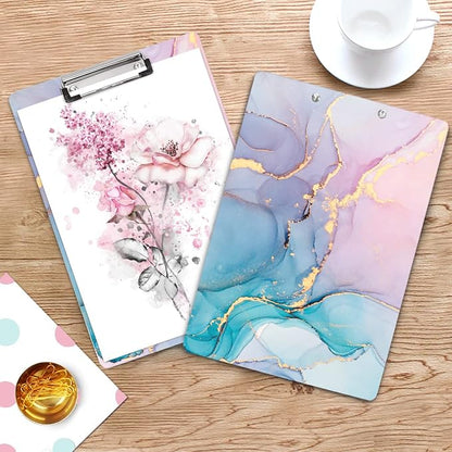 WAVEYU Cute Hardboard Office Clipboard, Clipboard with Low Profile Clip Designed for Students Classroom School and Office Use, Colorful Marble(12.5"x9")