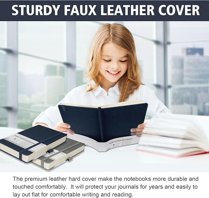 Lined Journal Notebook, 360 Numbered Pages(With page number), Thick Journal for Writing A5 College Ruled Notebook, 100gsm Lined Paper, Leather Hardcover, 5.75'' X 8.38''-Denim Blue