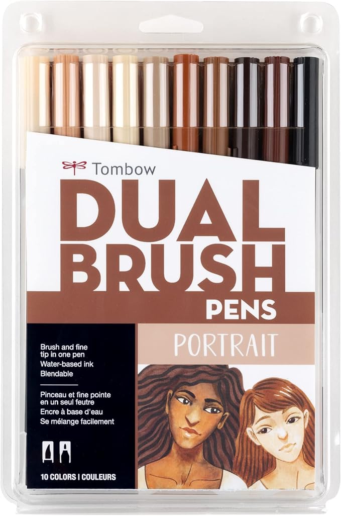Tombow 56170 Dual Brush Pen Art Markers, Portrait, 10-Pack. Blendable, Brush and Fine Tip Markers