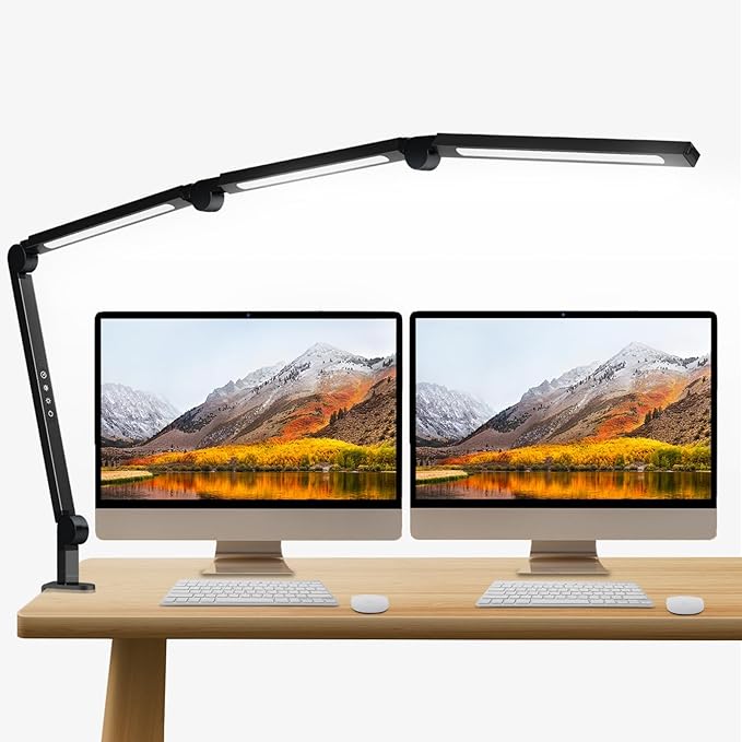 LED Desk Lamp with Clamp,Adjustable Swing Arm Desk Lamps for Home Office,24W Super Bright Auto Dimming Desk Lamp 3500-6000 Dimmable Temperature Control LED Desk Lamp
