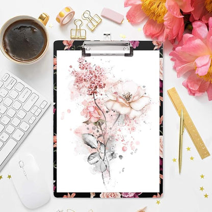 WAVEYU Clipboard Cute, Decorative Clipboard for Office School Hardboard with Low Profile Clip Flower Chic Clipboard Designed for Students Nurse Office Worker, Floral Pattern (12.5"x9")