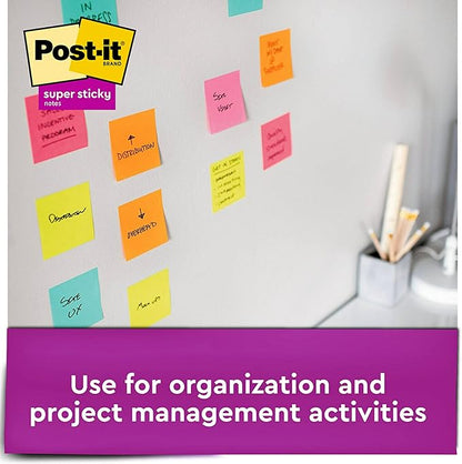 Post-it Super Sticky Notes, 3x3 in, 6 Pads/Pack, 90 Sheets/Pad, Amazon Exclusive Bright Color Collection, Aqua Splash, Acid Lime, Tropical Pink, Sunnyside, Guava and Iris Infusion