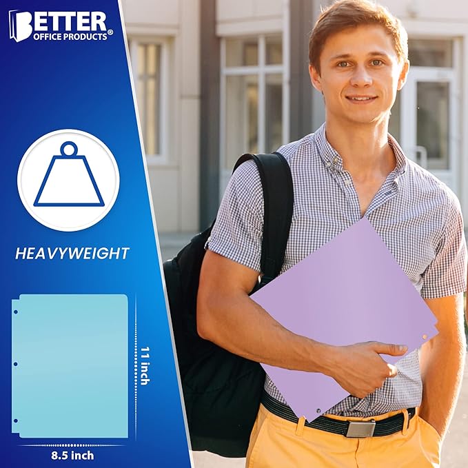 Better Office Products 3 Hole Punch Pocket Folders, Bulk Pack, Sturdy Plastic 2 Pocket Folders, Assorted Pastel Colors, Letter Size, with Business Card Slot,(6 Pack)