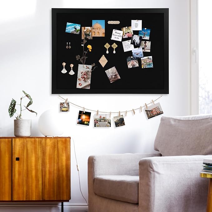 DOLLAR BOSS Large Black Cork Board Double-Sided Bulletin Board with Linen 24''x 18'', Black Cork Boards for Walls Wood Frame Hanging Pin Board, Cork Board for Office Home School 1-Pack