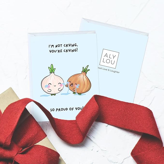 ALY LOU Congratulations Card, Graduation Card, Congrats Grad for Him/Her, Funny Proud New Job Promotion, New Home, Wedding Celebration (I’m Not Crying, You’re Crying! So Proud of You! (Onions))