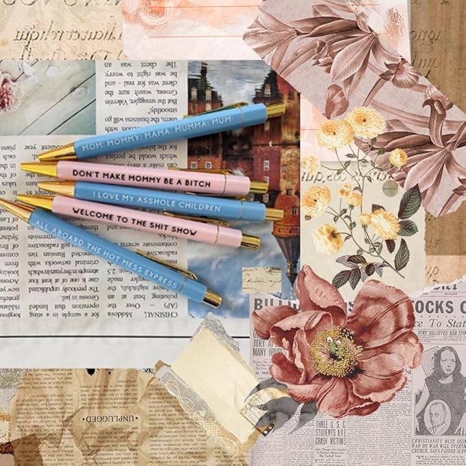 Funny pens,5-Count,Black Ink,Medium Nib 1.0mm,Funny Office Gifts for Coworkers,Personalized Pens Vibrant Funny Quotes Word Daily Pen (MAMA Pens)