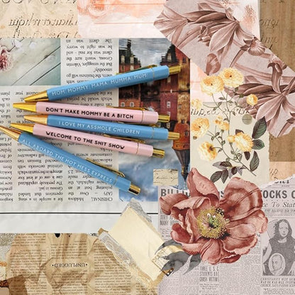 Funny pens,5-Count,Black Ink,Medium Nib 1.0mm,Funny Office Gifts for Coworkers,Personalized Pens Vibrant Funny Quotes Word Daily Pen (MAMA Pens)