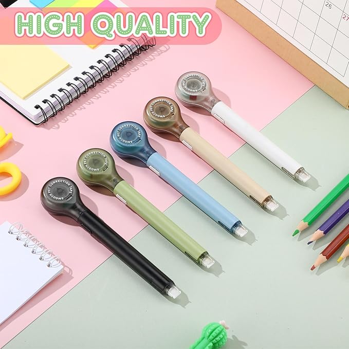 Gersoniel 10 Pack Correction Tape Pen Correctional Ink Tape Push Pull Protective, Easy to Use Applicator for School Office Supplies, 0.2 x 236 Inch(Natural Color)