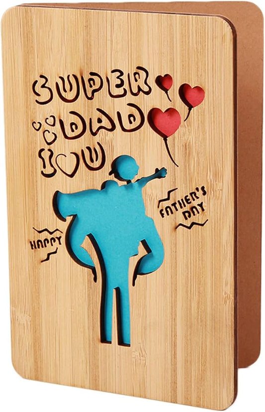 Happy Father's Day Card from Son,Cute Super Dad I Love You Handmade Card,Fathers Day Card from Daughter for Dad