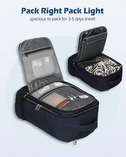 Hynes Eagle Rolling Backpack 42L Backpack with Wheels Airline Approved Carry on Luggage Laptop Travel Backpack for Women Men Navy Blue