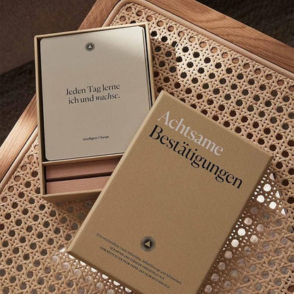Intelligent Change German Mindful Affirmation Cards, Daily Words of Encouragement Cards, Self Affirmation Inspirational Gifts, Self Care Box of Positive Affirmations, Display Stand, Deck of 52