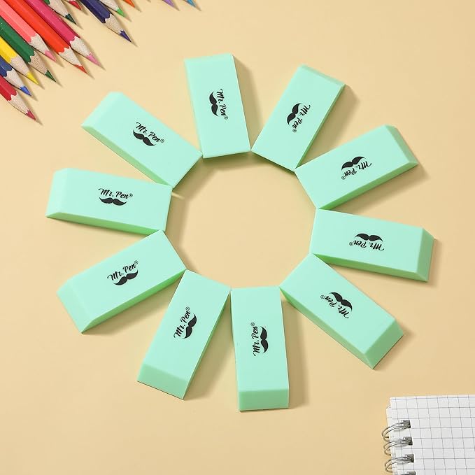 Mr. Pen- Erasers, 12 Pack, Green Pencil Eraser, Erasers for Pencils, Mr Pen Erasers, Erasers for School, Large Eraser, Block Erasers for School, Rubber Eraser, Large Erasers for School