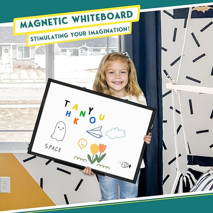 Double Sided Whiteboard, White Board for Wall Mounted 24''X18'' Magnetic Dry Erase Board with Black Aluminum Frame