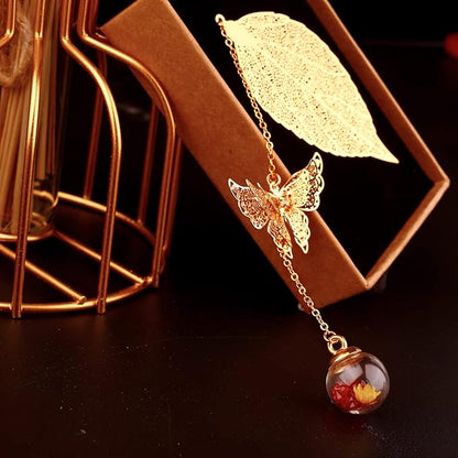 Toirxarn Gold Leaf Bookmark with Butterfly Charm - Elegant Bookmarks for Women, Book Lovers Gifts, Book Marker for Reading, Teacher Appreciation Gifts, Unique Birthday Gifts, Religious Gifts