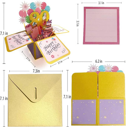 Asmallgf Happy 80th Birthday Pop Up Card for Women Men, Wonderful 80 Year Old Gift for Him Her, Colorful 80 Bday 3D Card for Grandma Grandpa, Best 80 Birthday Gift Idea for Friend