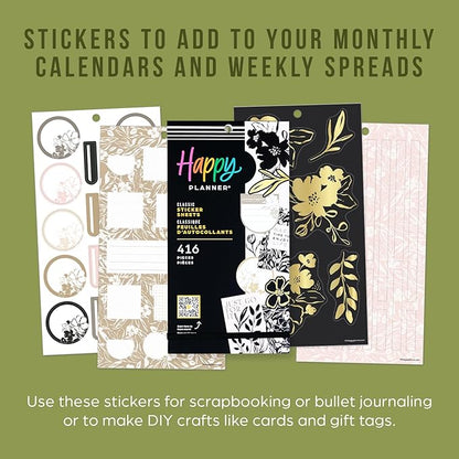 Happy Planner Sticker Pack for Calendars, Journals, and Planners, Easy-Peel Stickers and Scrapbook Accessories, Classic Size, Sketchy Florals, 30 Sheets, 416 Total Stickers