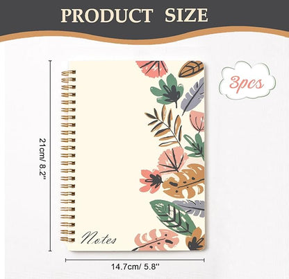 Umikk Spiral Notebook-3 Pack A5 Lined Journal Notebooks, 8.3'' x 5.8'' Spiral Notebook, Small Cute Notebooks for Women, College Lined Notebook for Office & School Supplies