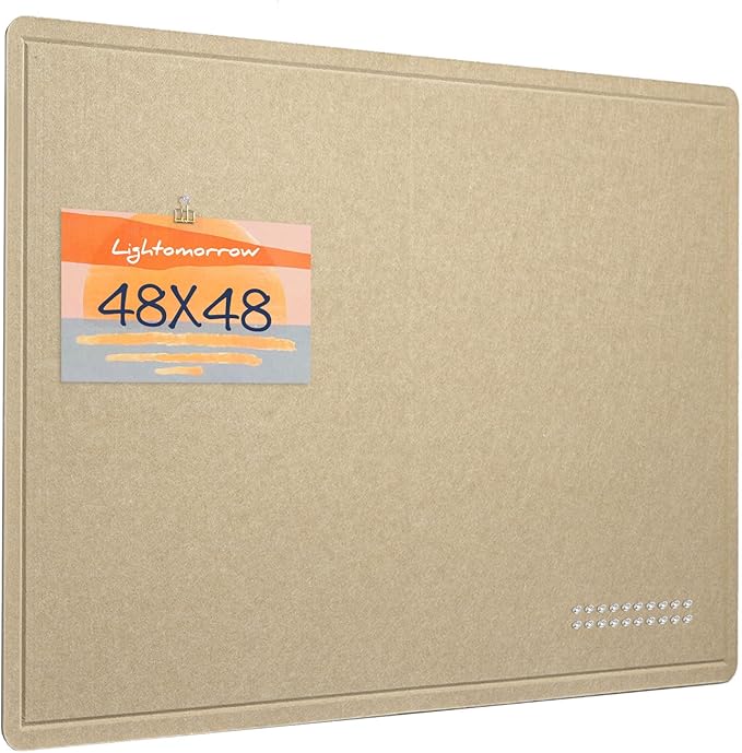 Large Bulletin Board - 48 x 48 Inches, Decorative Felt Pin Board for Wall - 4' x 4' Foldable Photo Display Board with Self-Adhesive Tape, Includes 20 Push Pins - Beige Brown